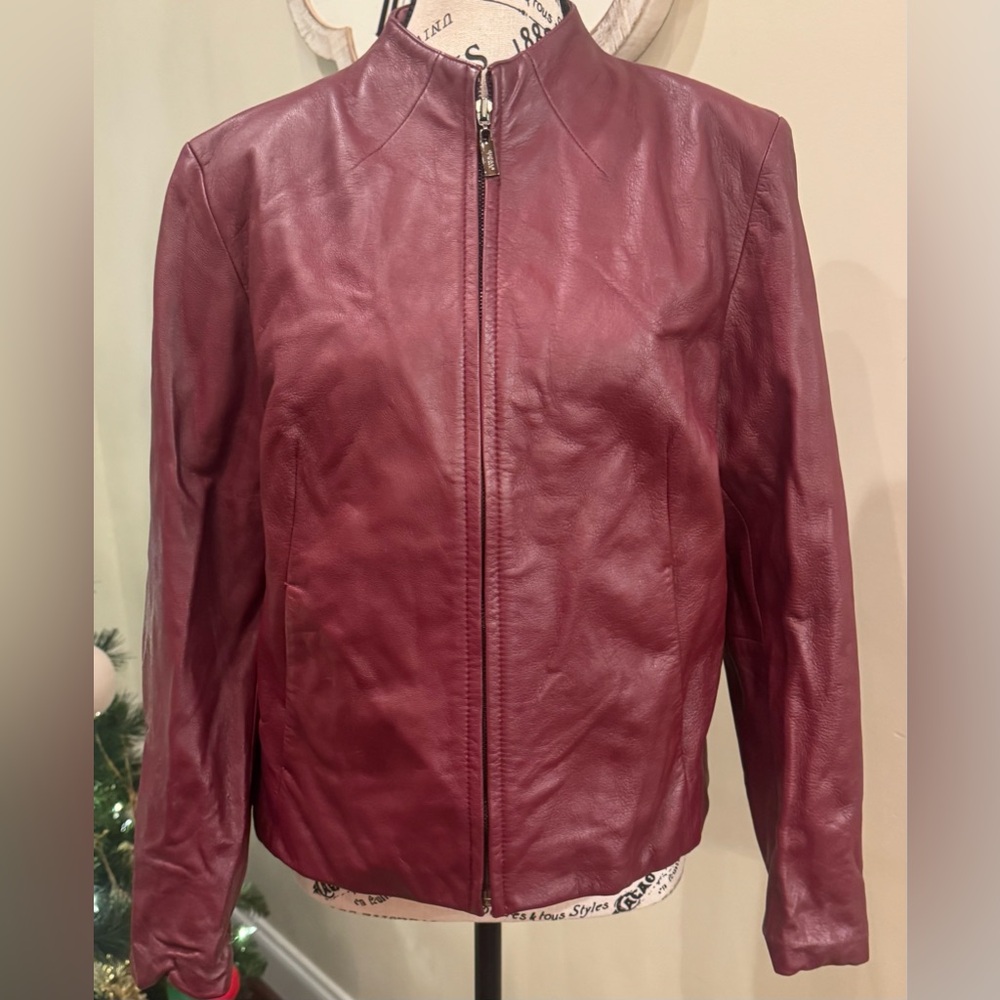 Vintage Siena Studio Dark Red Burgundy Leather Jacket Zip Y2K Women Large Luxury